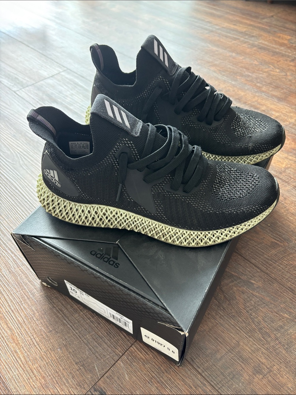 adidas Men’s Black Knit Sneakers with Light Green 4D Midsole